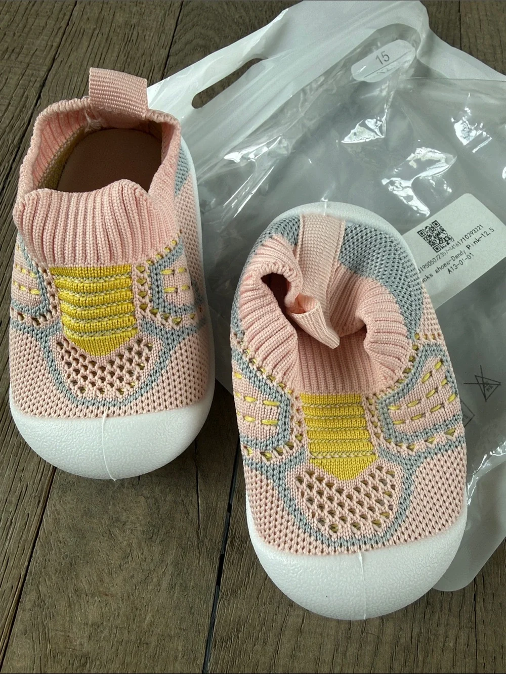Baby Knit Slip-On Walker Shoes in Pink with Yellow Accent